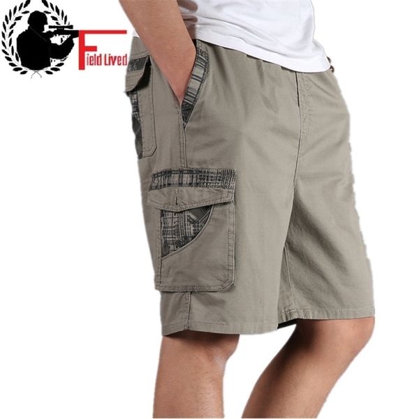 

men short summer plus size cotton elastic waist bermuda loose baggy army green male cargo casual 5xl 6xl 4xl xxxl 210713, White;black