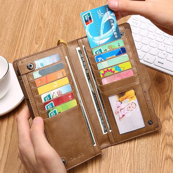 

oil men's wallet leather casual vintage long hand hold wax afajq