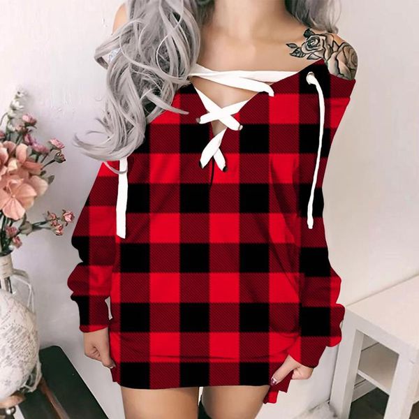 

casual dresses long sleeve mini dress women 2021 autumn winter plaid off-shoulder strappy sweater party vestido de manga longa, Black;gray