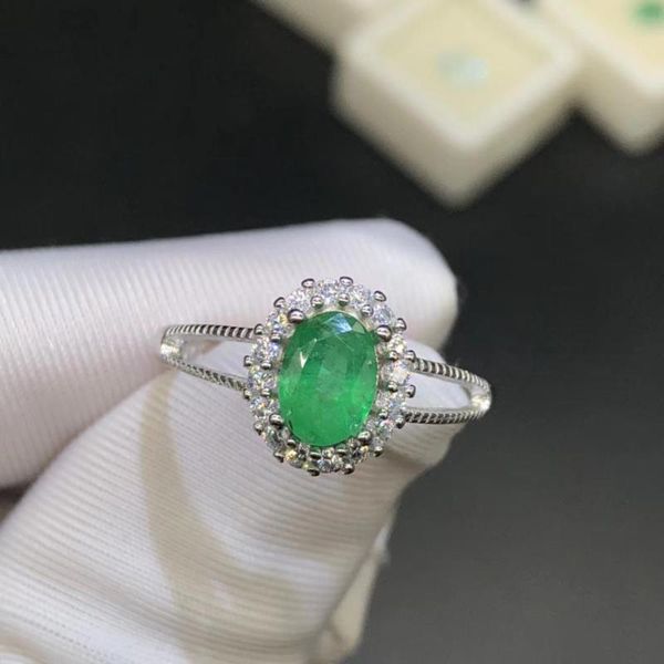

cluster rings natural and real colombia emerald ring wedding 925 sterling silver, Golden;silver