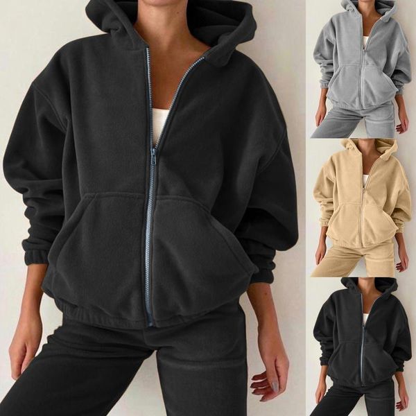 

yoga outfit women solid fleece tracksuit and hooded jogger pants two piece set 2021 autumn winter female oversized casual sportswear suit