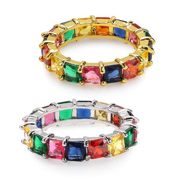 

cluster rings ins explosion models full zircon hip hop ring rainbow men and women trumpet hiphop factory direct sales, Golden;silver