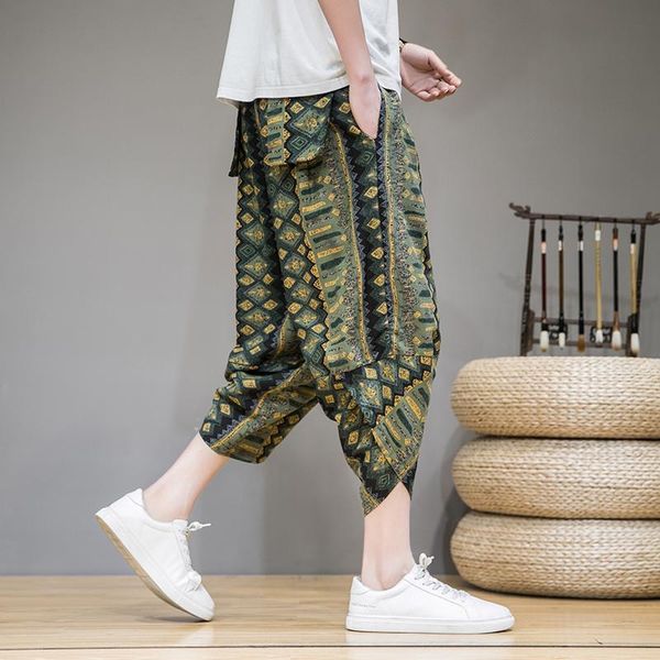 

men's pants 2021 summer fashion casual beach loose cropped, Black