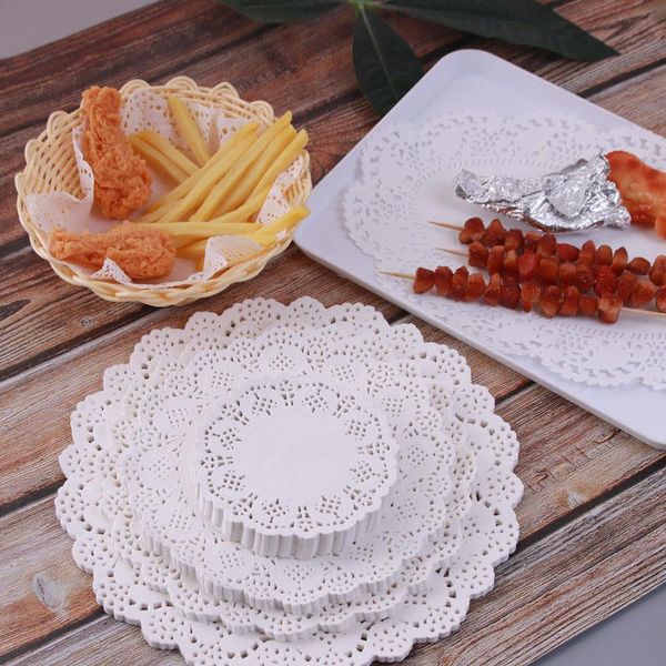 

mats & pads 7.5/9.5inch 200pcs white round hollowed lace paper doilies cake packaging pad for wedding party birthday decoration