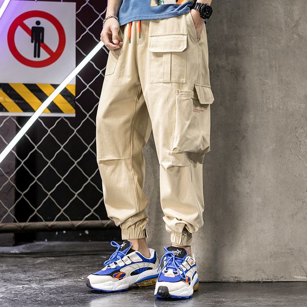 

men's erdu wear - spring and autumn 2021 ins fashion brand large pocket overalls loose casual pants, Black