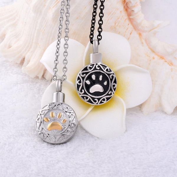 

pet memorial custom ashes urn,316l stainless steel print cremation pendant jewelry shiny polished round necklaces, Silver