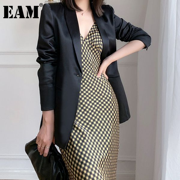 

[eam] women black silky pocket single button blazer notched long sleeve loose fit jacket fashion summer 1dd7612 210512, White