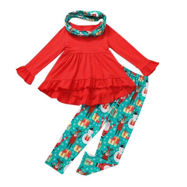 

clothing sets citgeeautumn christmas kids girls clothes solid color long sleeve and pants bib xmas, White