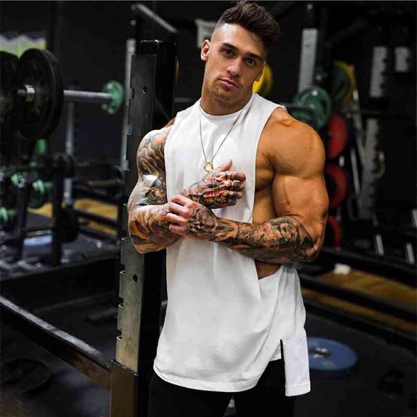 Neue Herren Extend Cut Off ärmelloses Hemd Gym Stringer Weste Blank Hip-Hop Muscle Tees Bodybuilding Tank Top Fitness Kleidung 210421