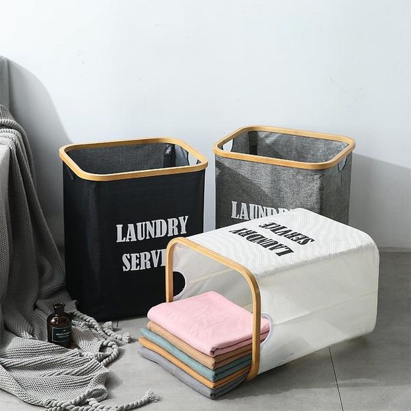 

square bamboo basket storage folding laundry fabric barrel bags