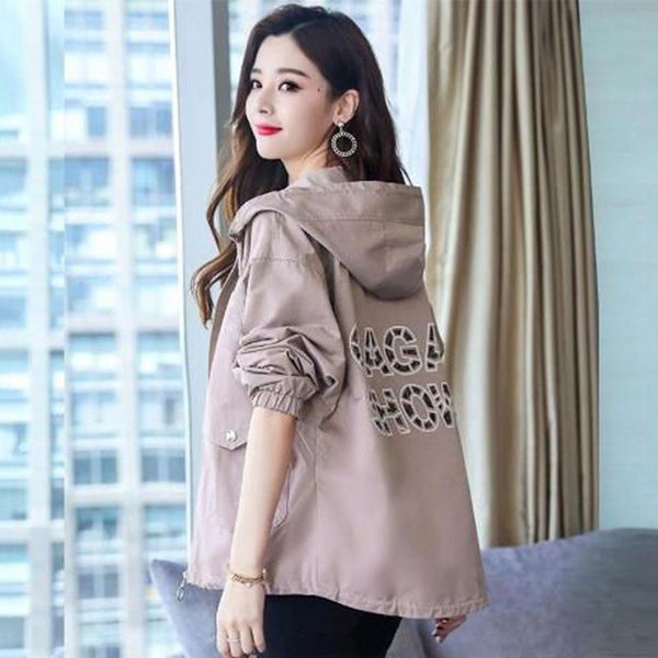 

women's jackets spring korean style letter print zip-up hoodie jacket women casual loose double pocket windbreaker fashion long sleeve, Black;brown
