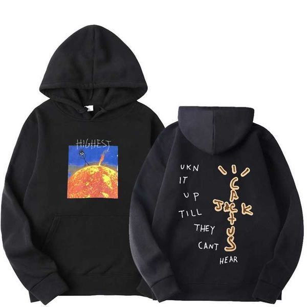 

travis scott hitr hoodie flame sun print men's and women's pullover hoodies, Black