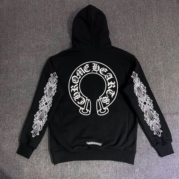

outlet fashion brand new autumn and winter plush crosin coat printed arm horseshoe men's and women's hooded sweater zipper, White;black