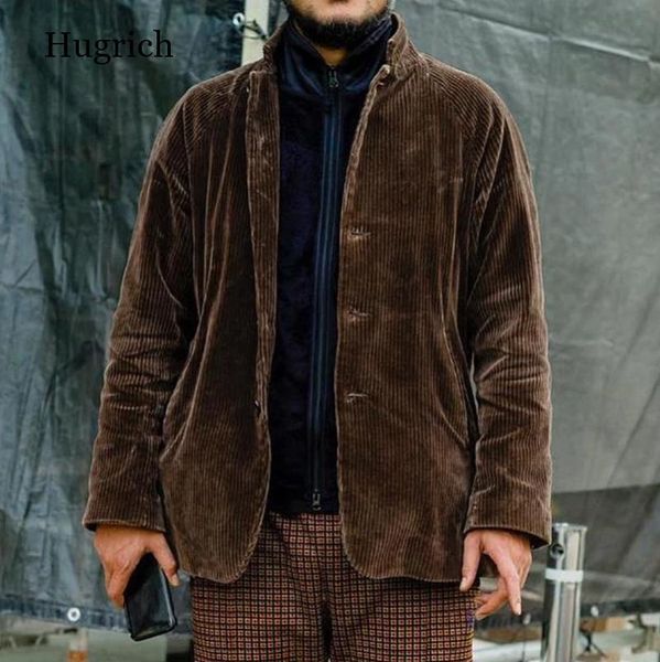 

men's down & parkas mens collar streetwear jacket vintage corduroy retro autumn button loose bomber cotton pockets, Black
