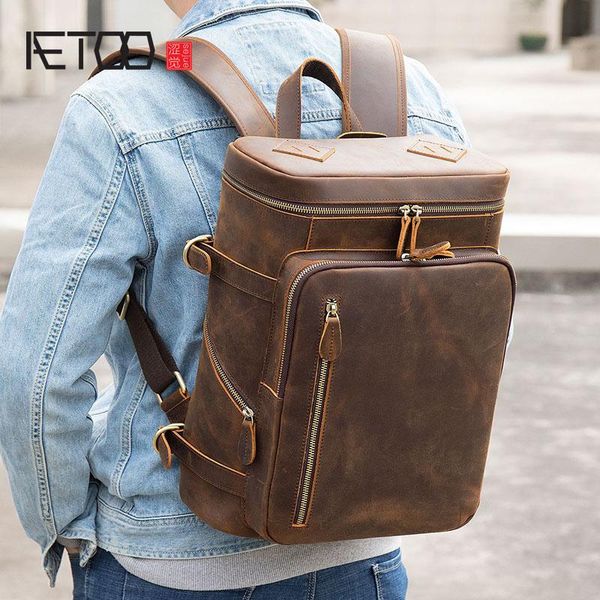 

backpack aetoo genuine leather men's backpack, computer bag, retro crazy horse