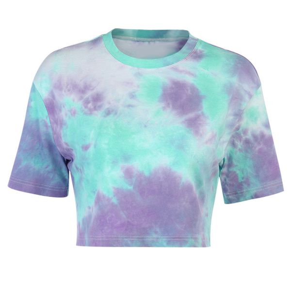 

paris girl temperament o-neck tees tie-dye female t shirt cotton short crop women's summer t-shirts streetwear 210524, White