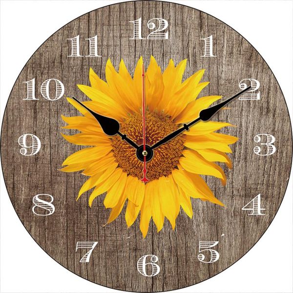 

wall clocks silent decorative clock realistic vintage sunflower wooden 14 inch decor arabic numerals for bedroom living room