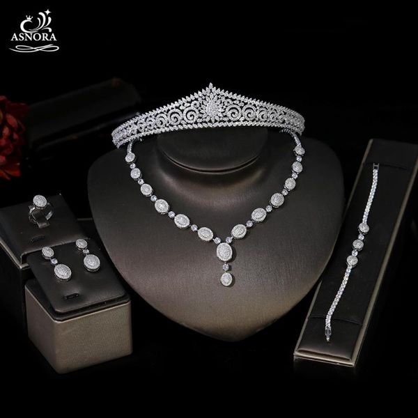 

earrings & necklace asnora women's wedding nigeria zircon crystal party dress jewelry set girl gift birthday t0974, Silver