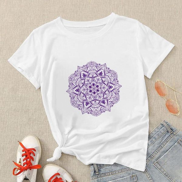 

women's t-shirt mandala print tshirt women graphic t shirts summer vogue plus size ropa aesthetic crewneck short sleeve white punk hara