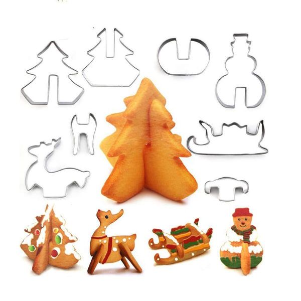 

baking moulds 18pcs christmas cookie cutter mold 3d stainless steel pastry biscuit fondant cake safe non-toxic kitchen tool