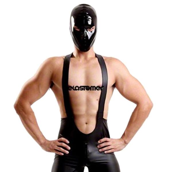 

men's pants linvme one piece suit men sleeveless vest camisole cool tight motocycle chaparejos pu leather plus size shoulder straight, Black