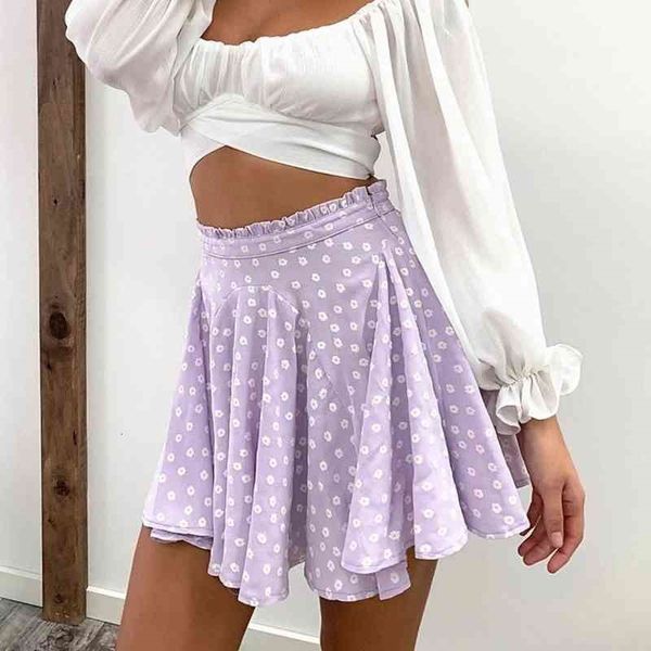 

skirts summer high waist a line floral print 2021 women casual beach holiday mini female short purple 9t2g, Black