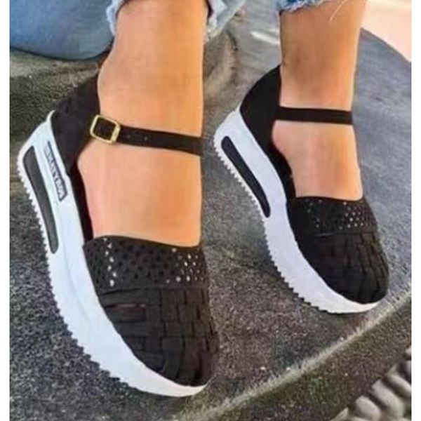 

sandals 2021 fashion women hollow out summer flat heel female casual sewing increase platform ladies sandalias, Black