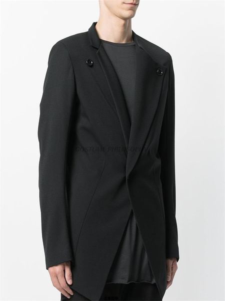 

men's suits & blazers spring irregular lapel design solid color single button suit slim temperament in the long jacket, White;black