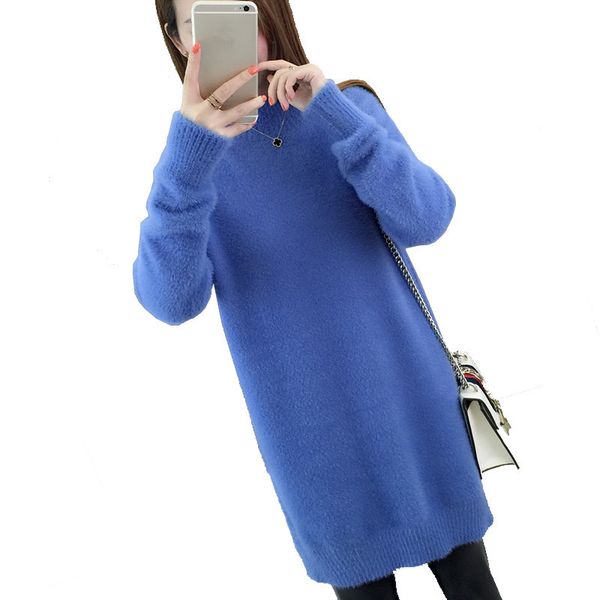 

knits 2021 autumn winter sleeve knitted sweater women casual style thick warm loose solid long knit jumper ladies pullover, White