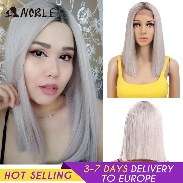 

noble cosplay synthetic lace wig short bob straight 14 inch pink ombre blonde s s for black women, Black;brown