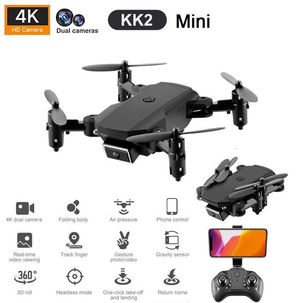 

kk2 mini drone profesional 4k 1080p hd double camera wifi fpv drones altitude hold black foldable quadcopter rc toys
