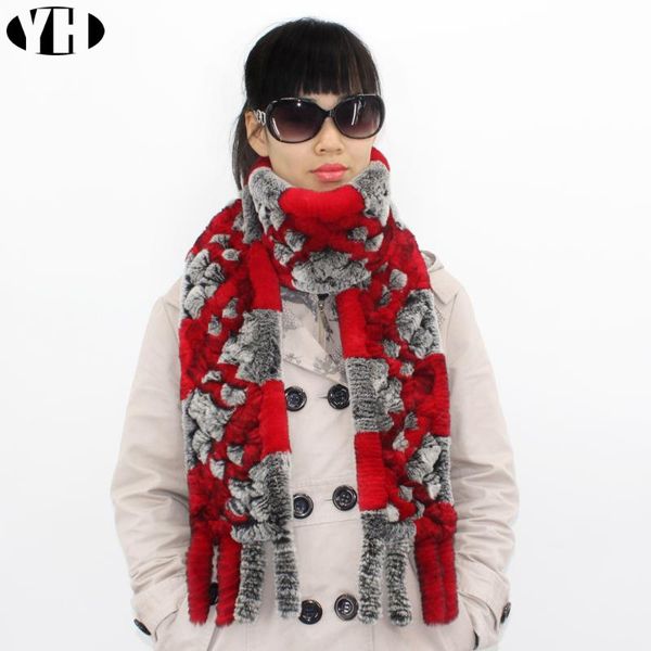 

scarves lady knitted real fur scarf genuine rex neck warmer natural with tassels winter collar, Blue;gray