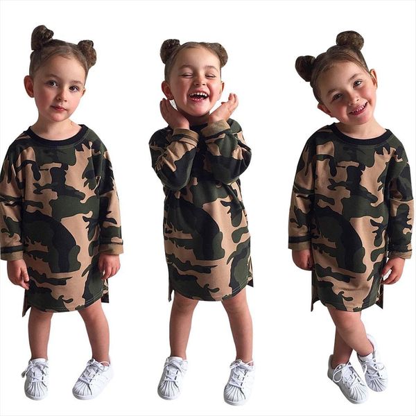 

1 6y toddler kids baby girl dresses camouflage fashion long sleeve top, Red;yellow