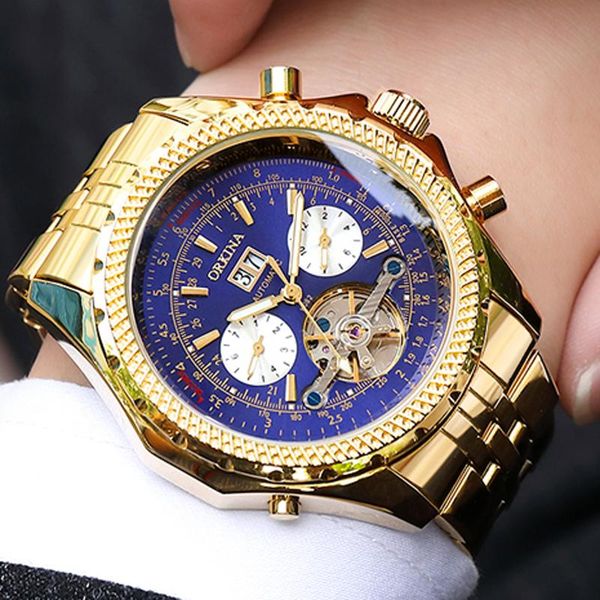 

wristwatches tourbillon design automatic mechanical watches men watch luxury brand skeleton stainless steel band relogio masculino 2021, Slivery;brown