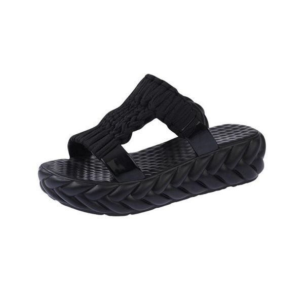 

women sandals thick heels knitted cutout crisscross leisure fashion collocation comfortable 2021, Black