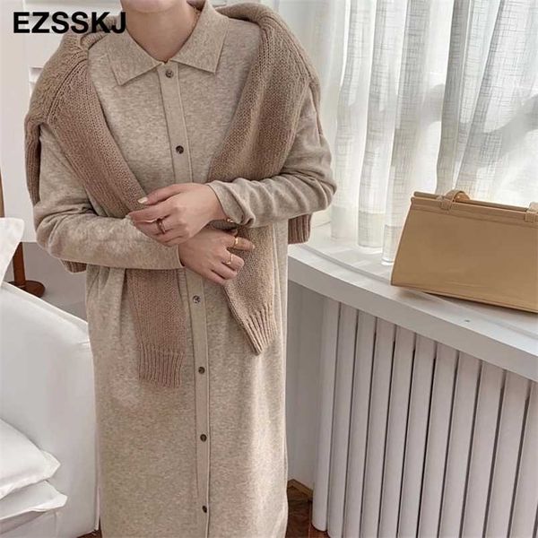 

straight autumn winter loose long sweater dres split side long oversize maix sweater dress female basic dress 211221, Black;gray