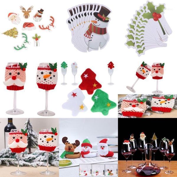 

year christmas wine glass cover table decorations for home dinner party wool santa claus snowman bottle cover1