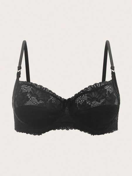 

plus floral lace underwire bra h32s#, Black;white