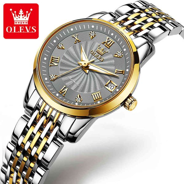 

olevs luxe brand women automatic watches rvs grey ironing board mechanical light-emitting watertight simple for women, Slivery;brown