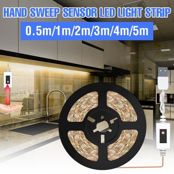 

hand sweep sensor light strip waterproof led diode tape for bedroom bookshelf decorating lamp 1m-5m flexible 5v usb lights strips