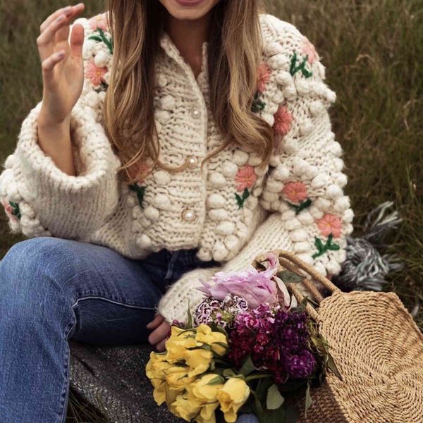 

knits autumn winter women sweater floral crochet knit cardigans outwear retro chic suete mujer poncho d7u1, White