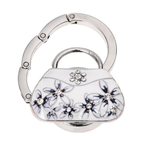 

robe hooks sodial(r) rhinestone inlaid fower detail white handbag style folding purse hanger