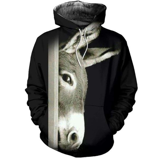 

men's hoodies & sweatshirts the most fashionable donkey 3d and women's full print shirt fashion zipper hoodie, Black