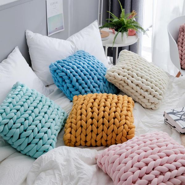 

cushion/decorative pillow solid color square hand woven cushion knitted thick sofa hand-woven cotton for living room