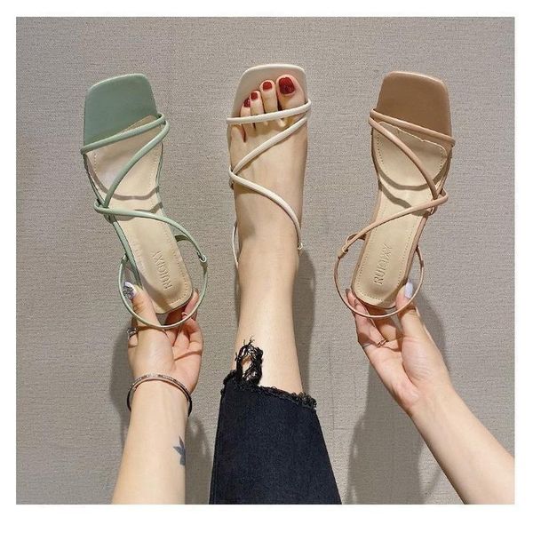 

sandals square toe women's 2021 summer style korean mid-heel, Black