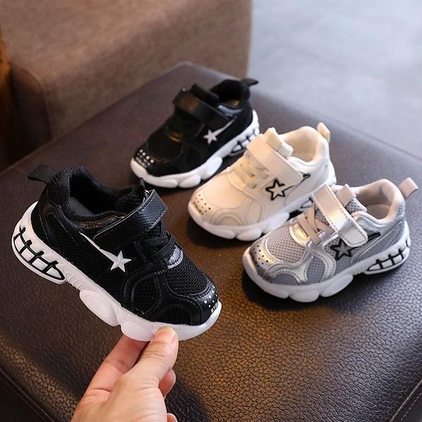 

athletic & outdoor children stars shoes kids mesh sneakers for boys girls breathable soft light weight sports casual 3-6y toddler, Black