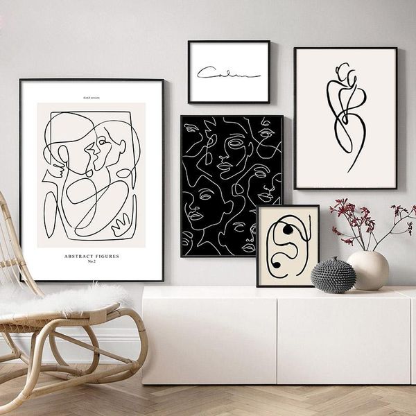

paintings minimalist abstract line canvas black and white wall art print painting nordic poster woman body picture modern living roomdecor