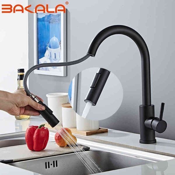 

kitchen faucets brushed nickel faucet single hole pull out spout sink mixer tap stream sprayer head chrome/black nn2w