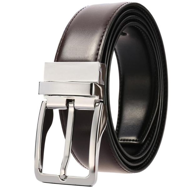 

gold pin buckle belts for men luxury design cow leather good quality brown color and black male waist belt, Black;brown