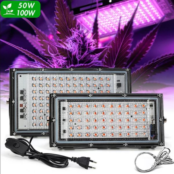 Spettro completo LED Coltiva la luce 50W 100W Serra Phyto Lampade LED La pianta coltiva la lampada Proiettore per esterni Faretto